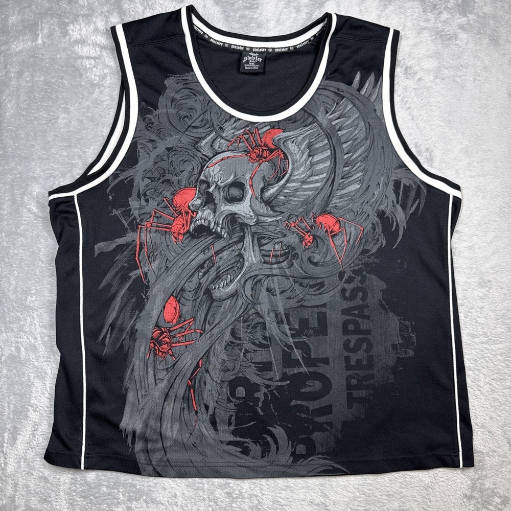 Vintage Sinister Brand Jersey Shirt Men XXL Black Skull Wings Spiders MMA Y2K